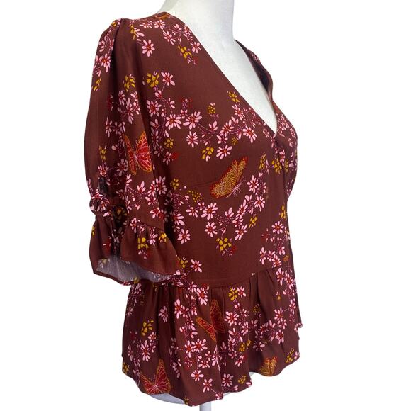 MADEWELL Butterfly Floral Wrap Blouse Ruffle Sleeve Burgundy Fairy Y2K Sz 2 NWT - Picture 5 of 12